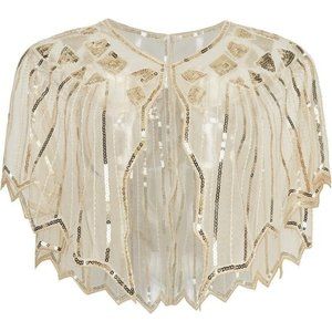 Babeyond Sequin  Beaded Evening Cape 1920s Shawl Wraps- Beige